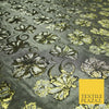 Grey Gold Metallic Gold Floral Pansy Textured Brocade Jacquard Dress Fabric 6851