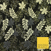 Black Gold Grey Falling Rowan Leaves Fancy Brocade Jacquard Dress Fabric 6842