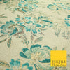 Cream Jade Teal Ornate Mix Floral Swirls Metallic Textured Brocade Fabric 7170