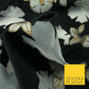 Black Falling Floral Pansy Metallic Gold Brocade Textured Organza Fabric 7174