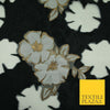 Black Falling Floral Pansy Metallic Gold Brocade Textured Organza Fabric 7174