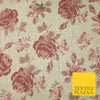 Cream Dusty Pink Falling Carnation Roses Metallic Textured Brocade Fabric 7164