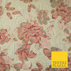 Cream Large Salmon Pink Flowers Creased Metallic Textured Brocade Fabric 7166
