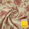 Cream Dusty Pink Falling Carnation Roses Metallic Textured Brocade Fabric 7164