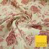 Cream Dusty Pink Falling Carnation Roses Metallic Textured Brocade Fabric 7164