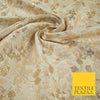 Cream with Pale Peach Floral Blossom Metallic Gold Textured Brocade Fabric 7160