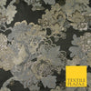 Black Champagne Grey Floral Cluster Bouquet Textured Brocade Fabric 7133