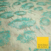 Aqua Champagne Gold Blooming Pansy Floral Metallic Textured Brocade Fabric 7123