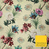 Cream Gold Floral Gardenia Digital Printed Corded Textured Brocade Fabric 7122