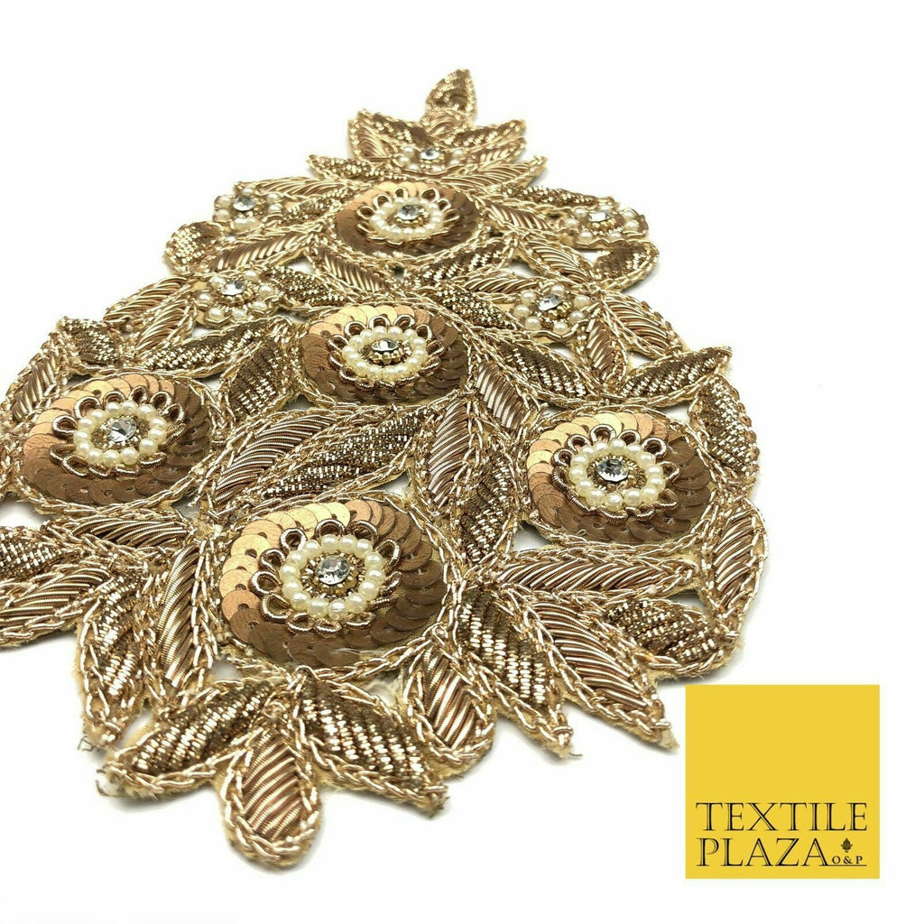 Fancy Teardrop Embellished Indian Applique Motif Pearl Patch Ethnic Zari (X45)