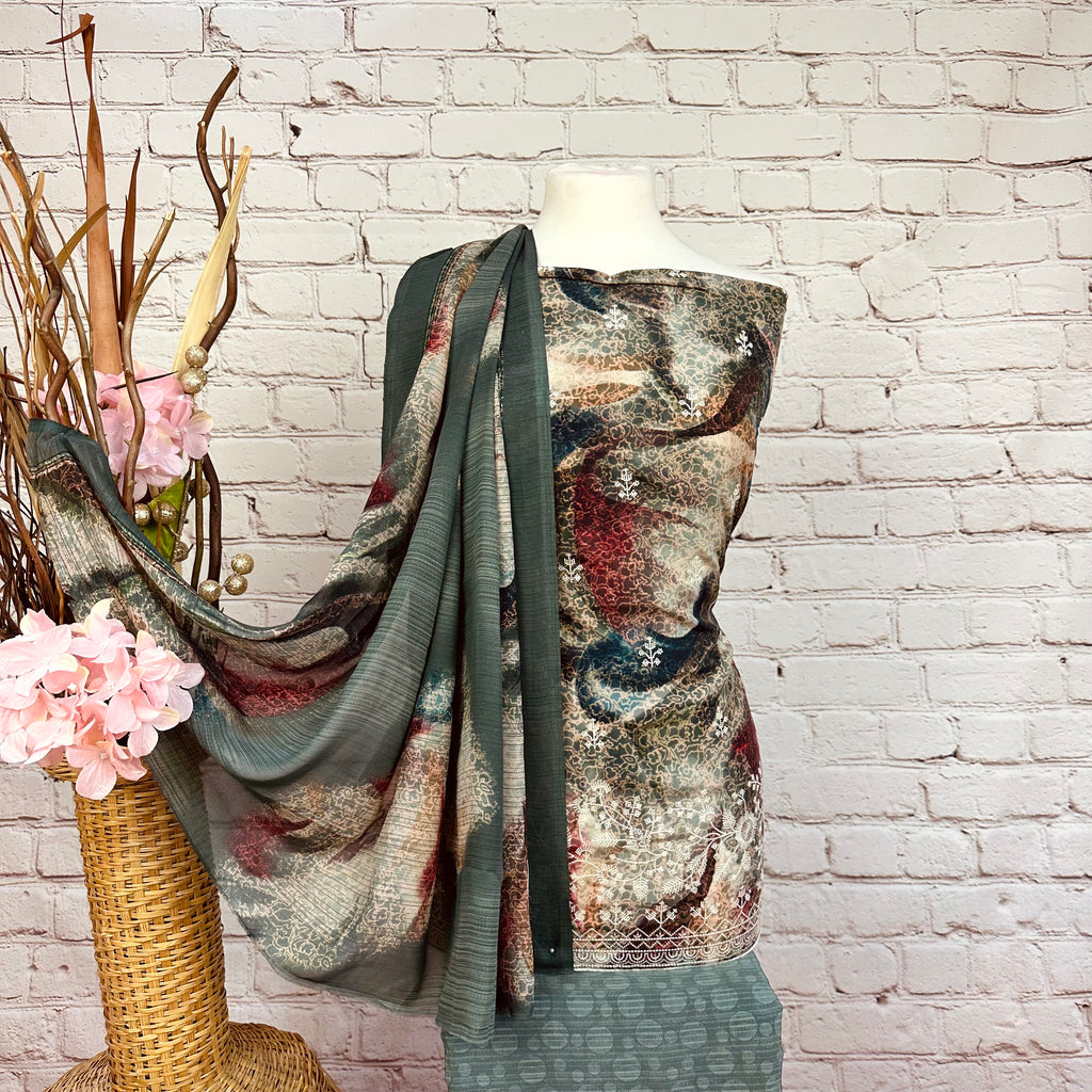 Digital Abstract Crepe Print Suit