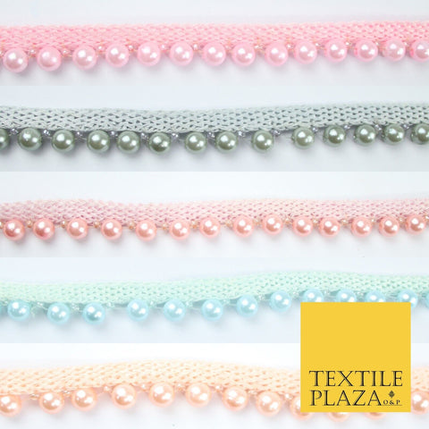 15 COLOURS - Premium Slim Sequin Pearl Beaded Ribbon Trim Border Lace - 1cm Wide