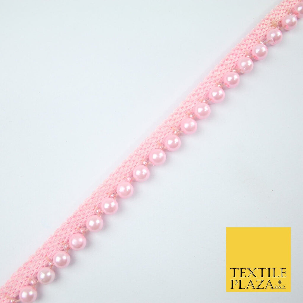Coloured 7mm Pearl Ball Moti Beaded Ribbon Trim Border Indian Lace - 1.5cm Wide