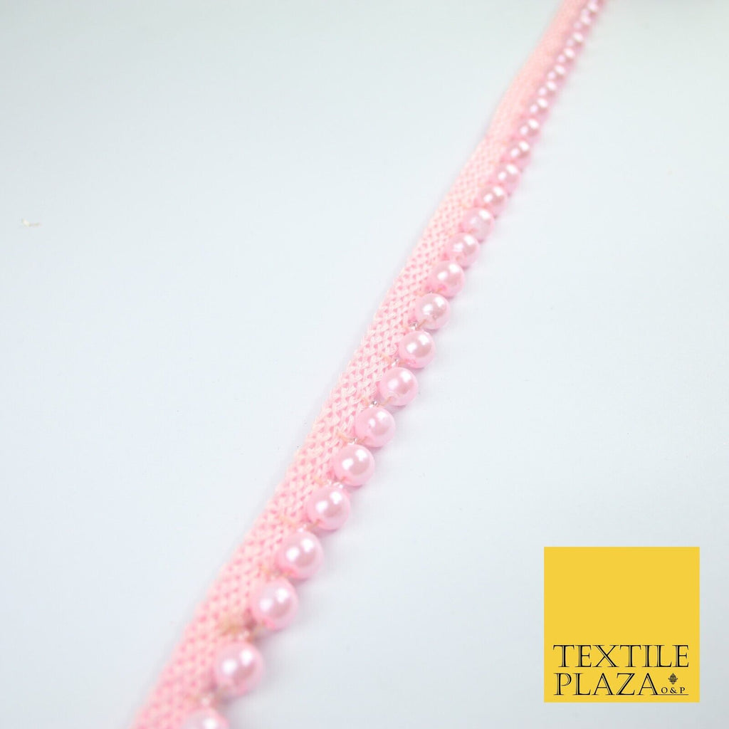 Coloured 7mm Pearl Ball Moti Beaded Ribbon Trim Border Indian Lace - 1.5cm Wide