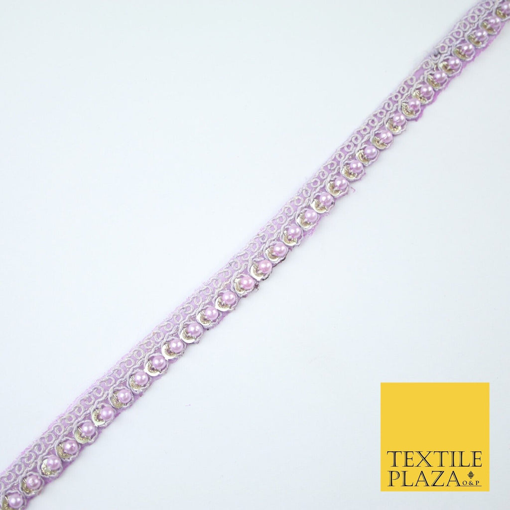 15 COLOURS - Premium Slim Sequin Pearl Beaded Ribbon Trim Border Lace - 1cm Wide