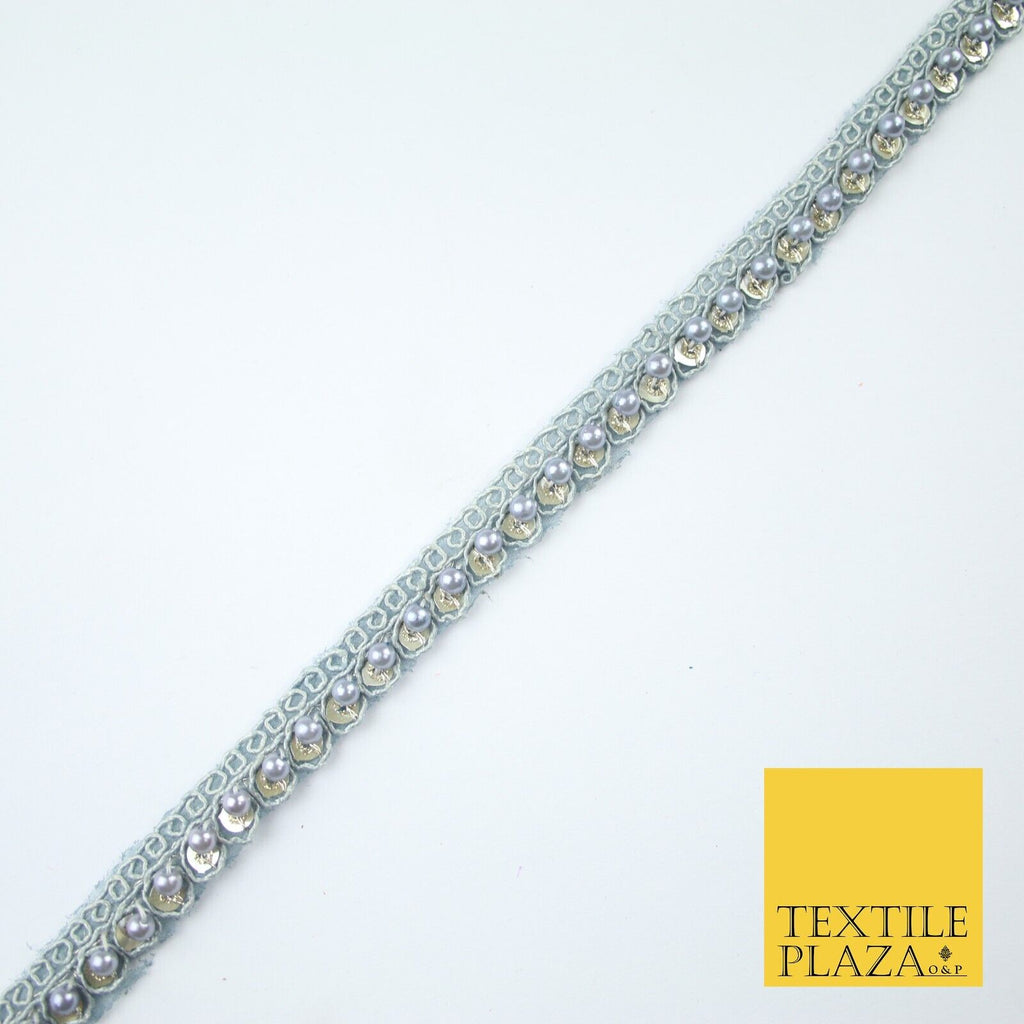 15 COLOURS - Premium Slim Sequin Pearl Beaded Ribbon Trim Border Lace - 1cm Wide