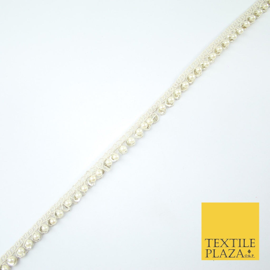 15 COLOURS - Premium Slim Sequin Pearl Beaded Ribbon Trim Border Lace - 1cm Wide