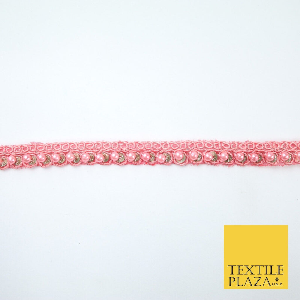 15 COLOURS - Premium Slim Sequin Pearl Beaded Ribbon Trim Border Lace - 1cm Wide