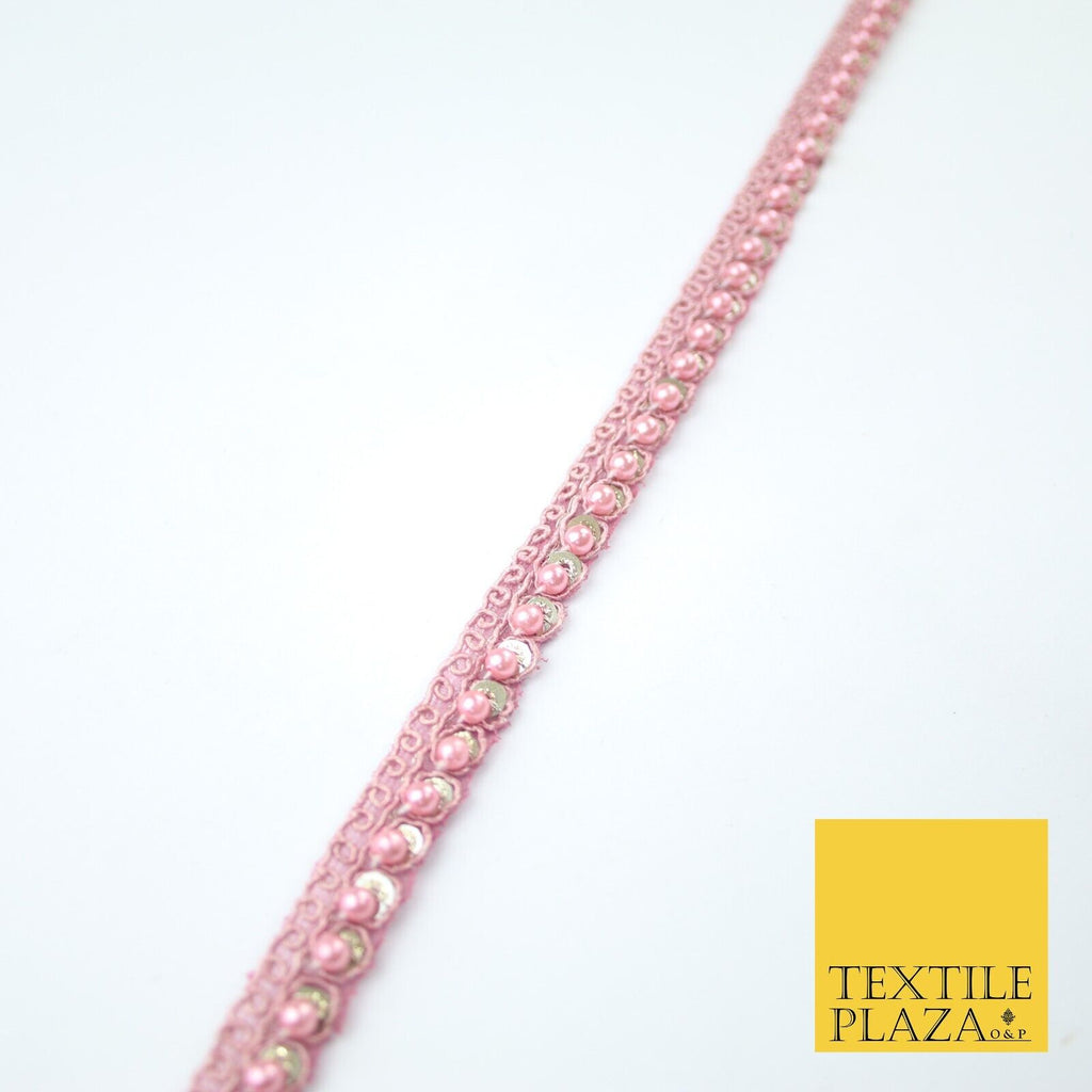 15 COLOURS - Premium Slim Sequin Pearl Beaded Ribbon Trim Border Lace - 1cm Wide