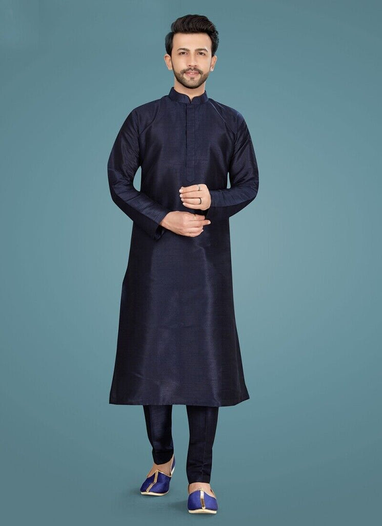 Mens Long Nehru Kurta Pajama Raw Silk Indian Punjabi Asian Clothing 6 COLOURS