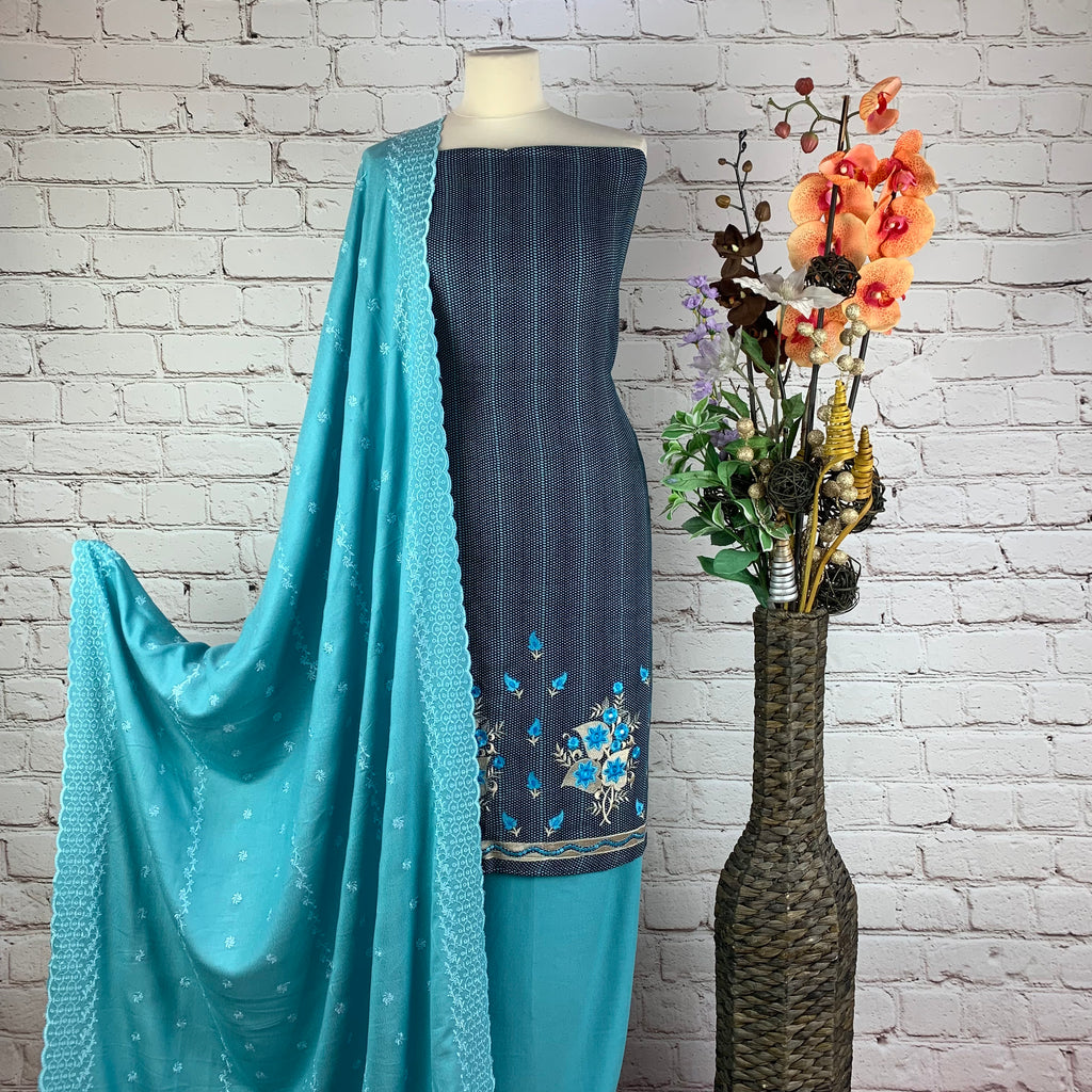 Self Printed Floral Garam Suit with Embroidery (G13)