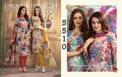Digital Floral Print Suit with Plain Salwar
