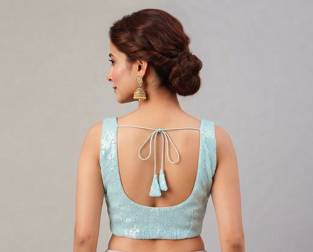 SIENNA | AQUA BLUE SEQUIN BLOUSE