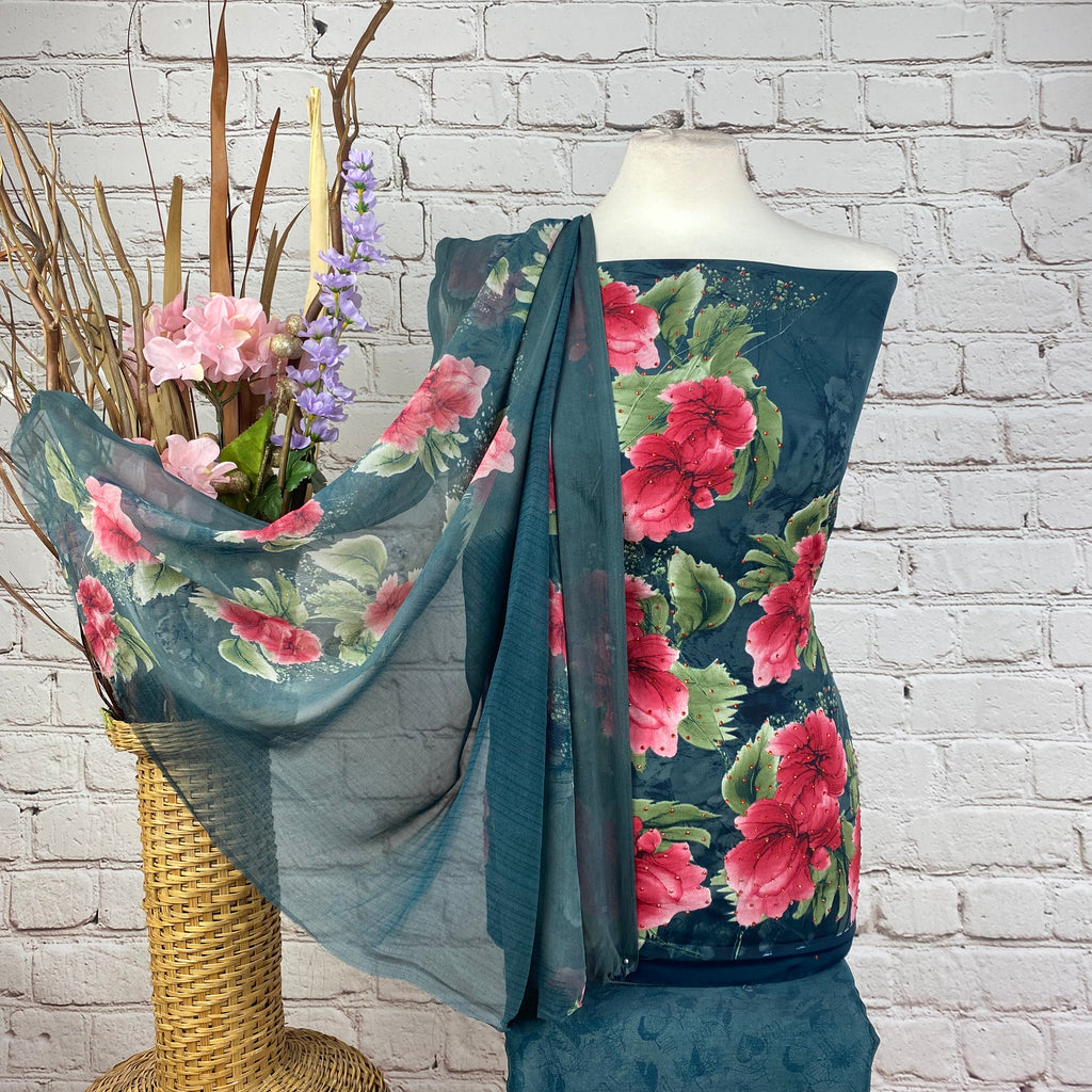 Floral Crepe Print Suit (A62)