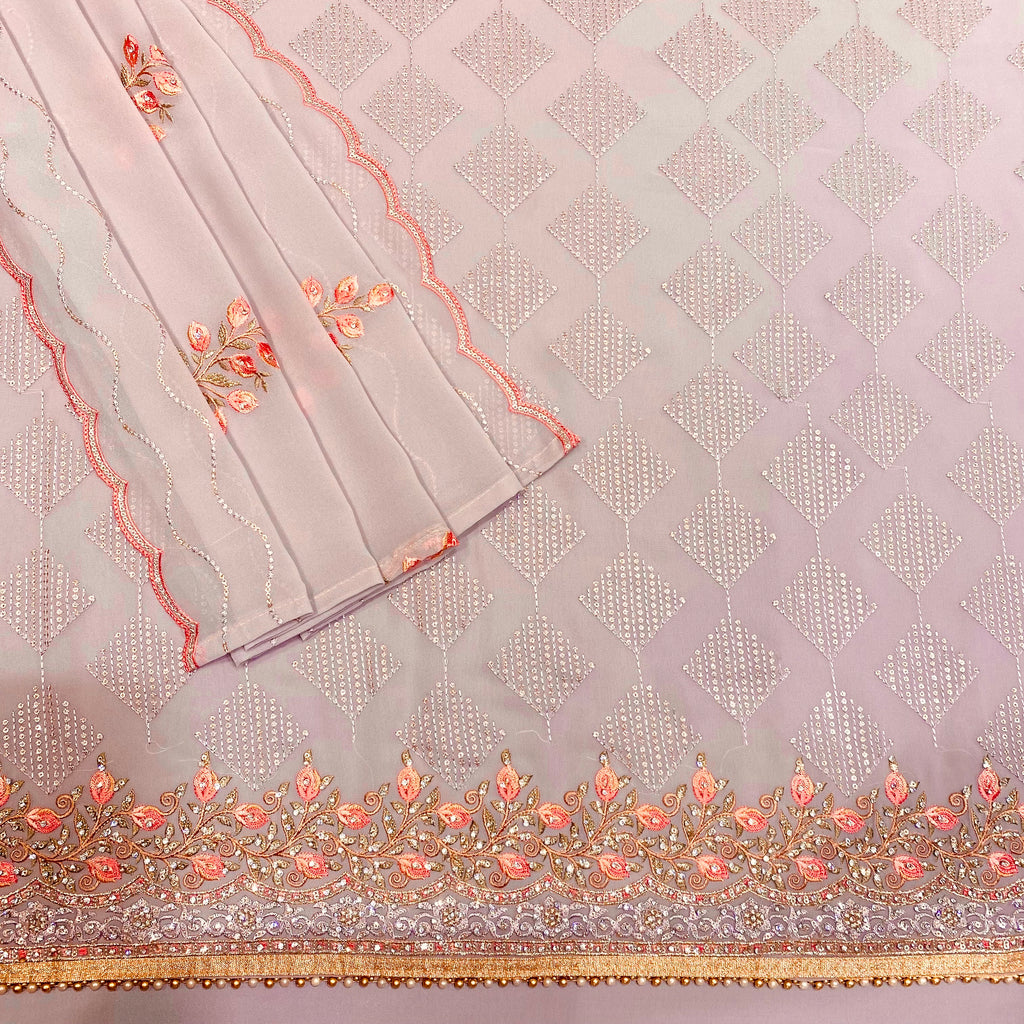 Georgette Suit with Diamond Motif Threadwork Embroidery