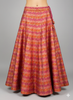 Cerise Pink Orange Multicolour Striped Floral Brocade Lehenga Skirt