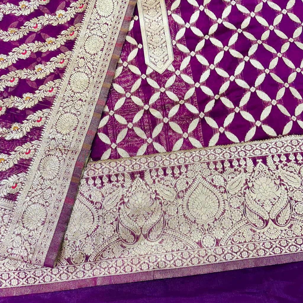 Faux Benarsi Lattice Silk Suit