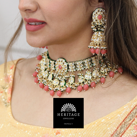 TRADITIONAL KUNDAN NECKLACE AND EARRINGS WITH PEARL DROP FINISH