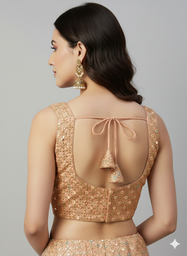 PEACH | GEORGETTE | MIRROR WORK BLOUSE