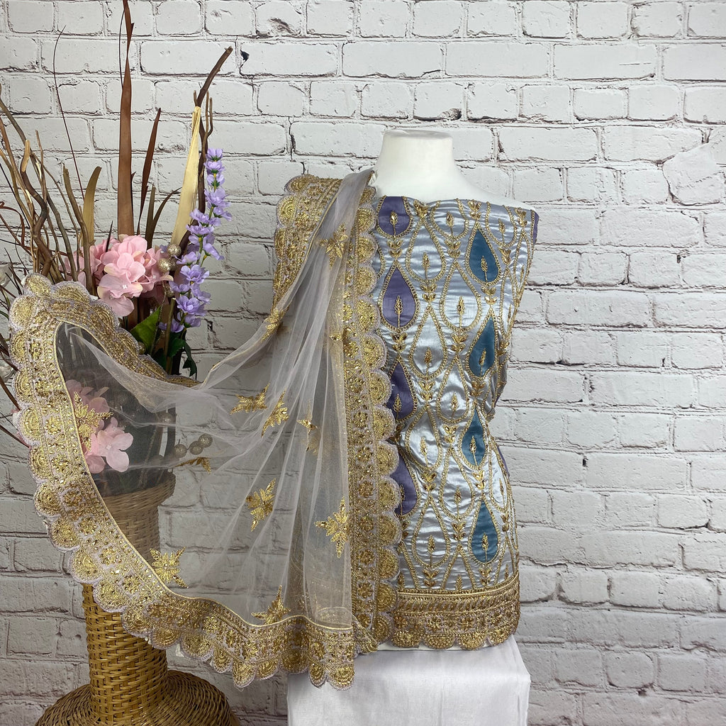 Faux Soft Silk Embroidered Suit