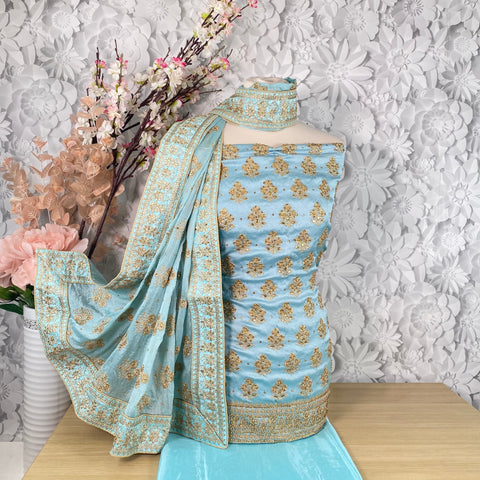 Faux Soft Silk Jaal Embroidered Suit (A52)
