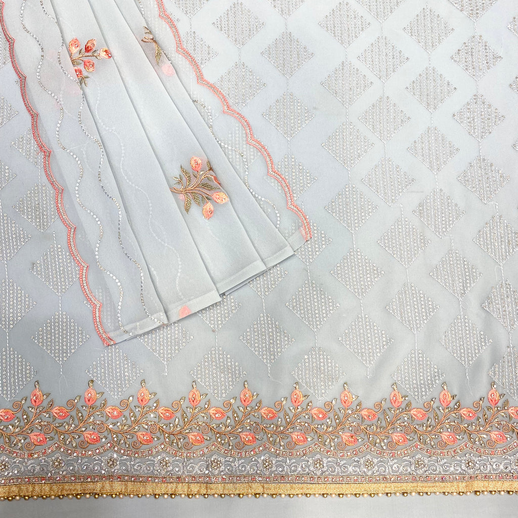 Georgette Suit with Diamond Motif Threadwork Embroidery
