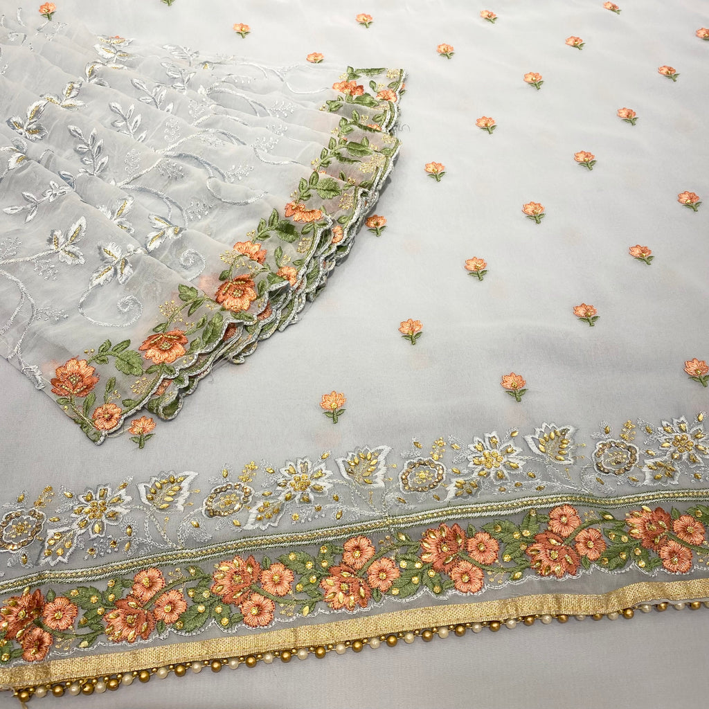 Georgette Suit with Floral Threadwork Embroidery
