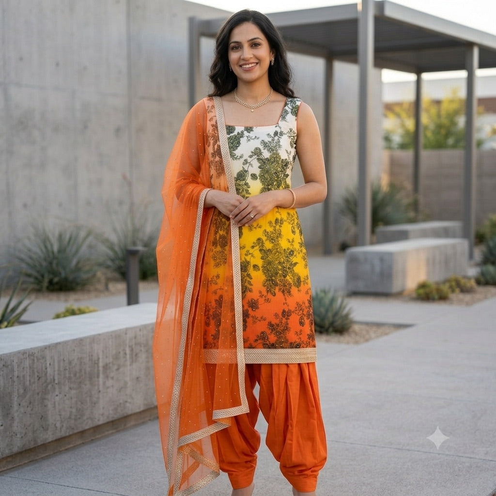 Unstitched Ombré Floral Benarsi Silk Suit
