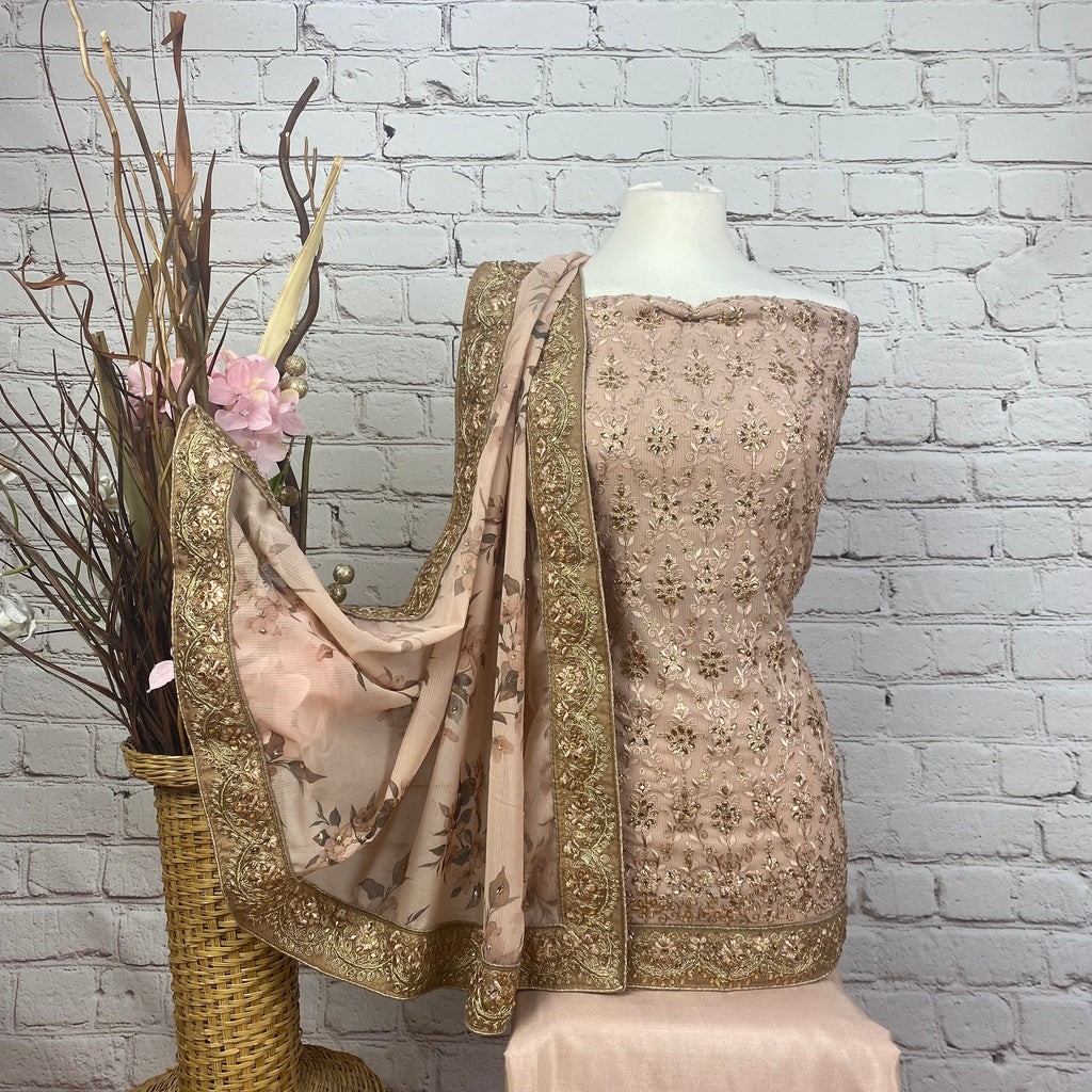 Unstitched Soft Georgette embroidered Suit (A68)