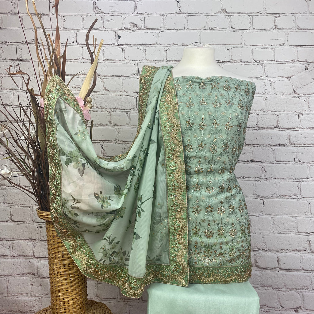 Unstitched Soft Georgette embroidered Suit (A68)