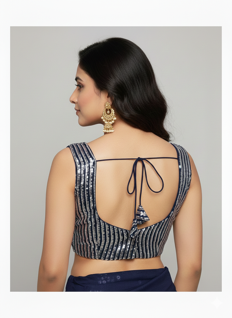 NAVY BLUE WITH SILVER | SEQUIN BLOUSE