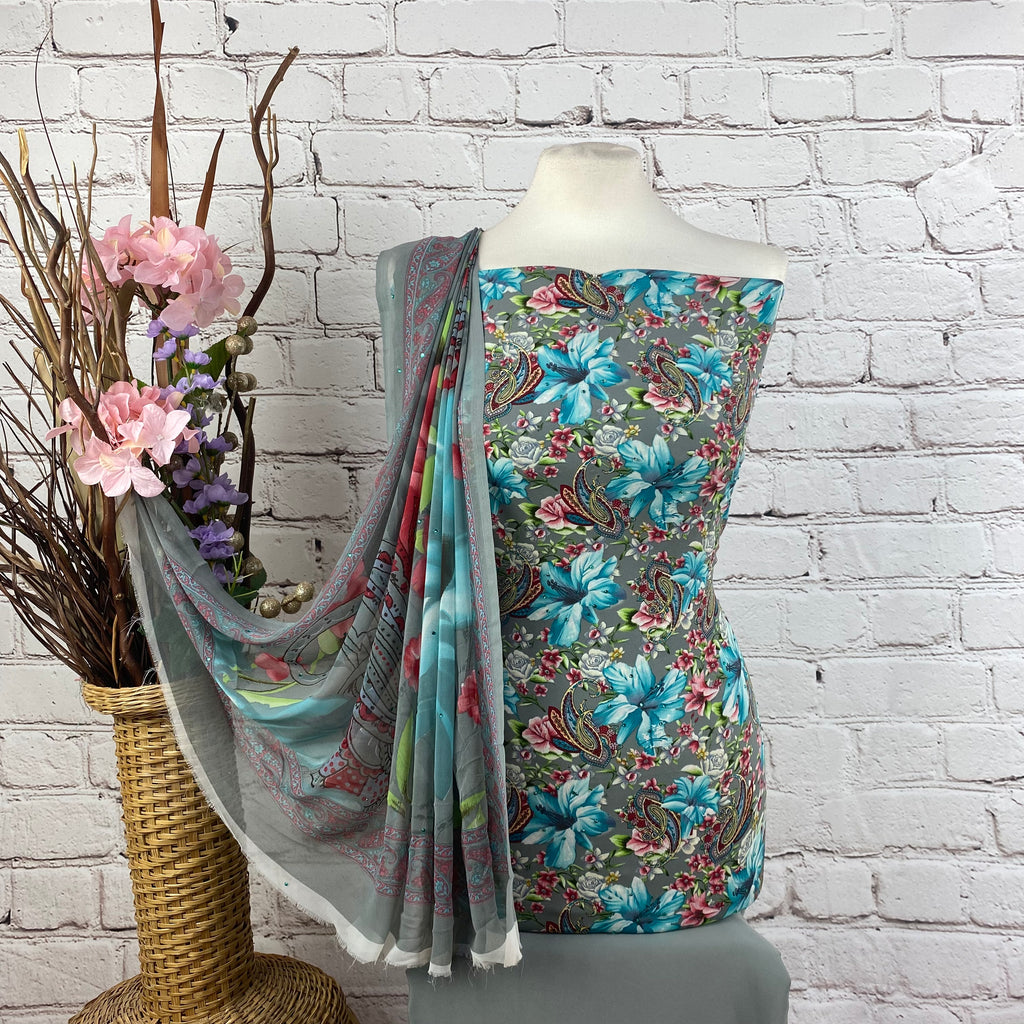 Designer Floral Crepe Print Suit