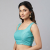 ALIA | AQUA BLUE TAFFETA SILK BLOUSE