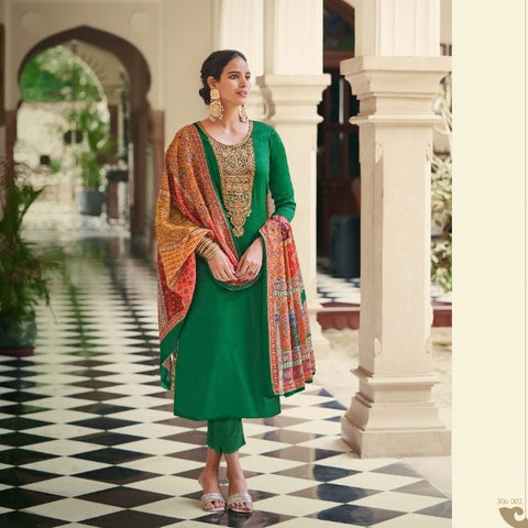 Unstitched Soft Chinnon Silk Embroidered Suit (A60)