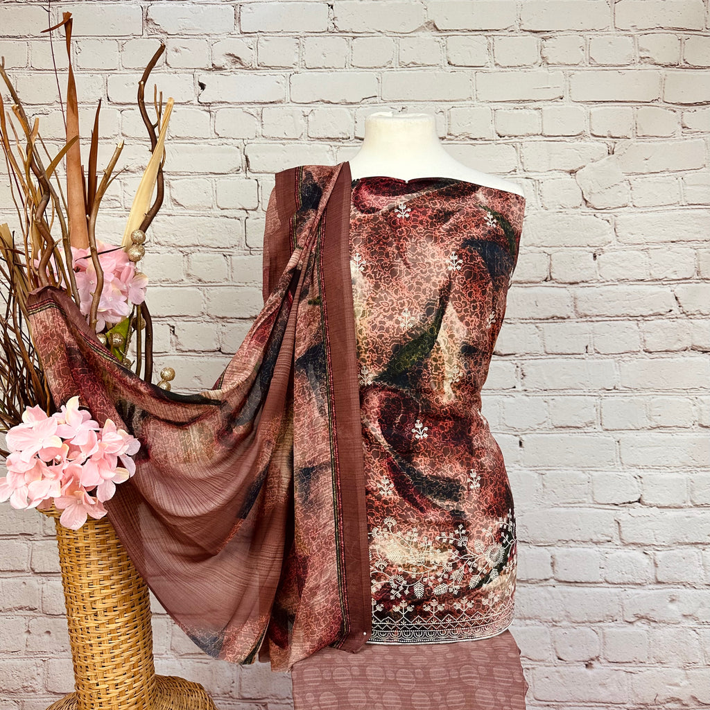 Digital Abstract Crepe Print Suit