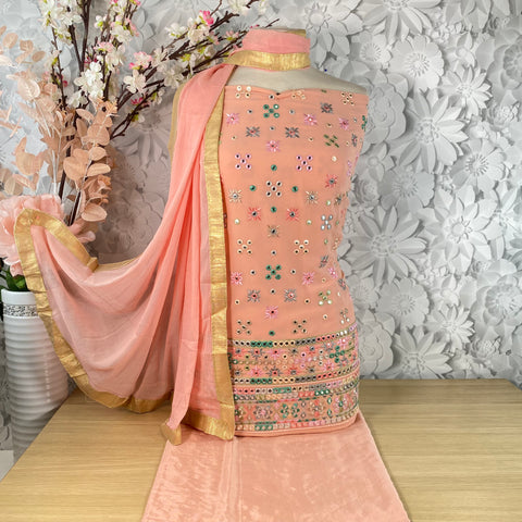 Unstitched Soft Floral Faux Benarsi Silk Suit (A11)