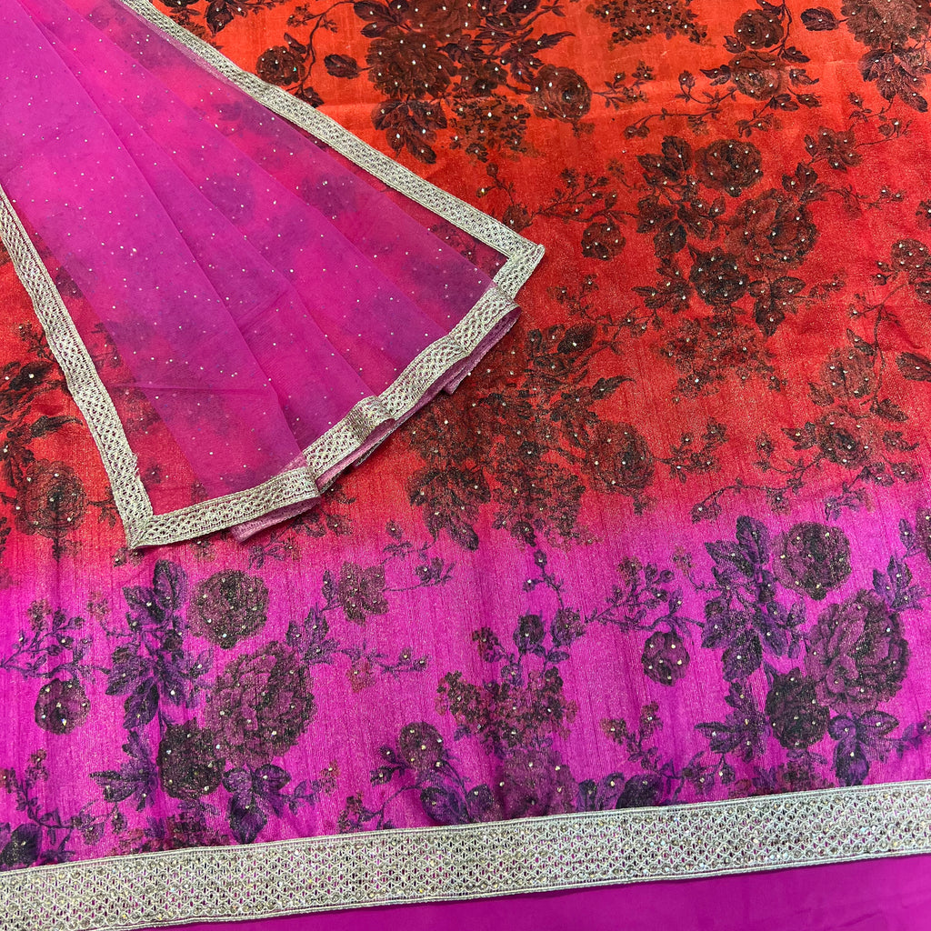 Unstitched Ombré Floral Benarsi Silk Suit