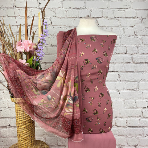 Digital Floral Print Suit with Plain Salwar (P27)