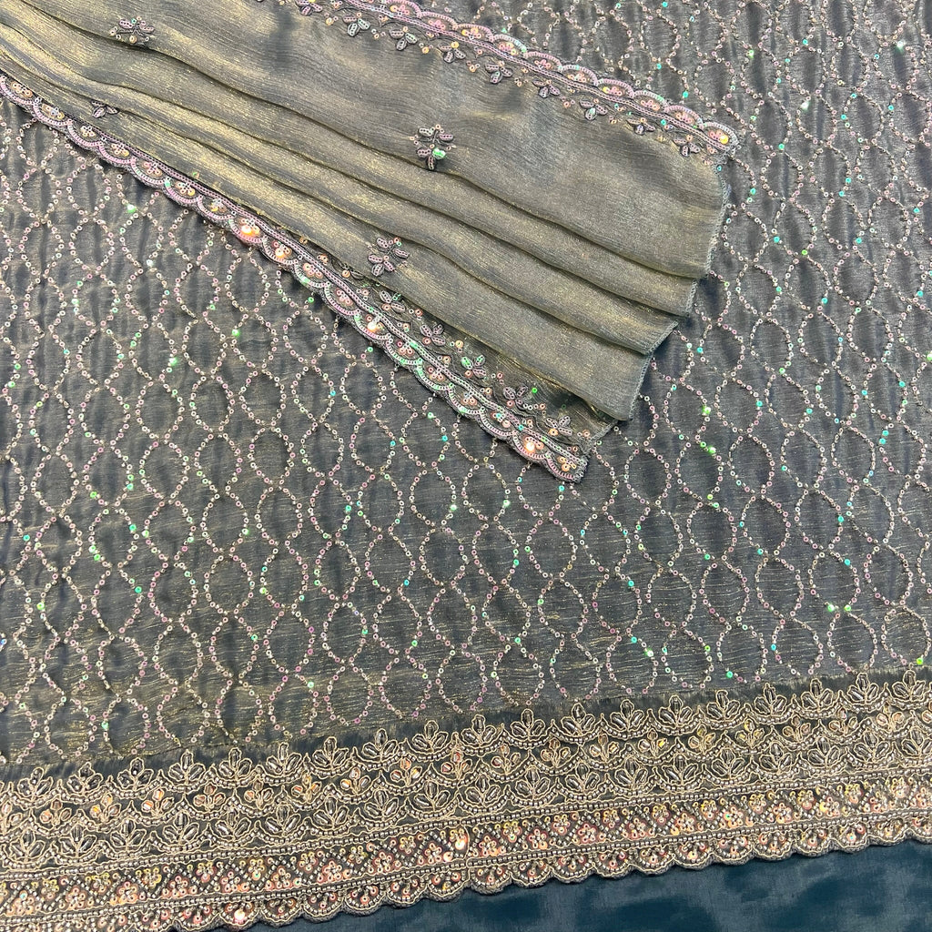 Unstitched Soft Faux Shimmer Silk Suit