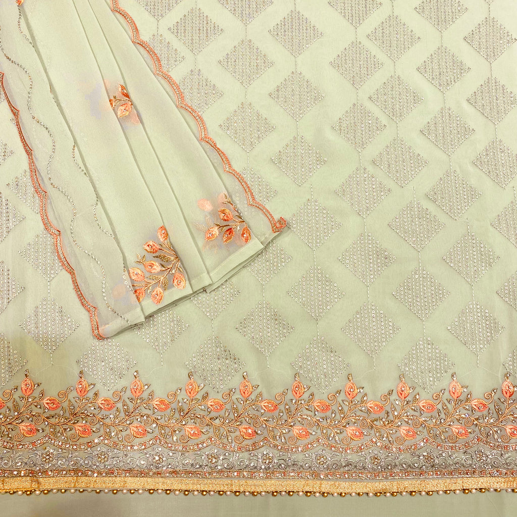 Georgette Suit with Diamond Motif Threadwork Embroidery